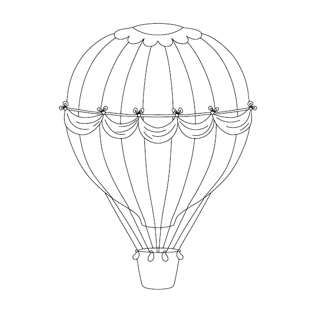 Contour de ballon à air chaud Illustration de ligne isolée sur blanc pour livre à colorier