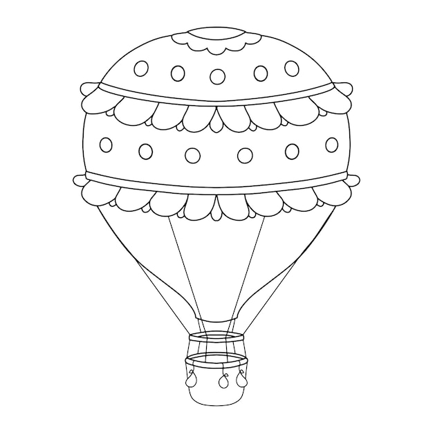 Contour de ballon à air chaud Illustration de ligne isolée sur blanc pour livre à colorier