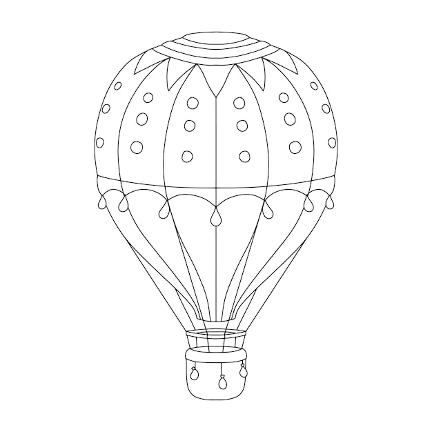 Contour de ballon à air chaud Illustration de ligne isolée sur blanc pour livre à colorier