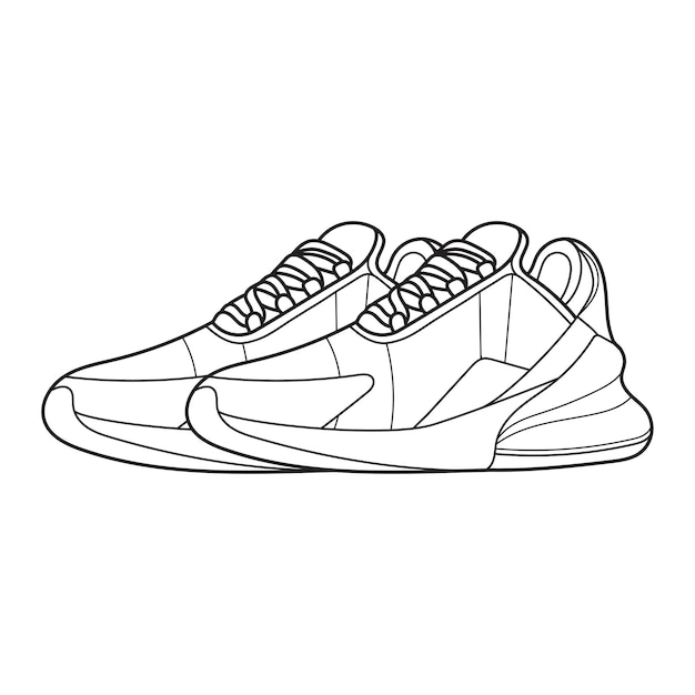 Vecteur contour de baskets dessinés à la main. vecteur de dessin, sneaker de ligne noire. illustration vectorielle.