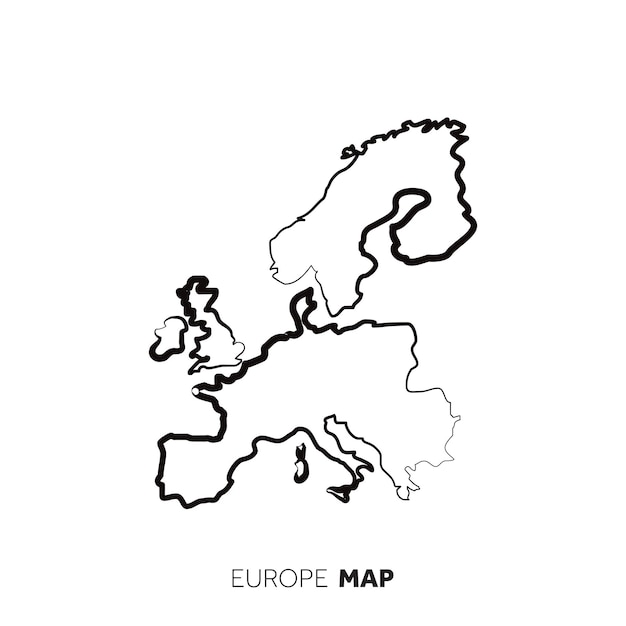 Contour De Carte Vectorielle Europe Ligne Noire Sur Fond Blanc