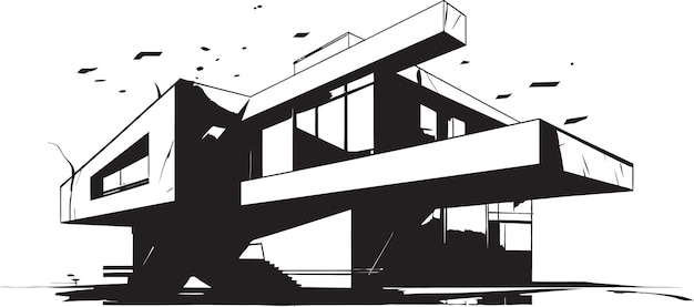 Le Contour De La Demeure Futuriste La Maison Moderne Le Croquis De La Maison Moderne L'emblème Vectoriel Les Visionnaires De L'architecture La Maison Audacieuse