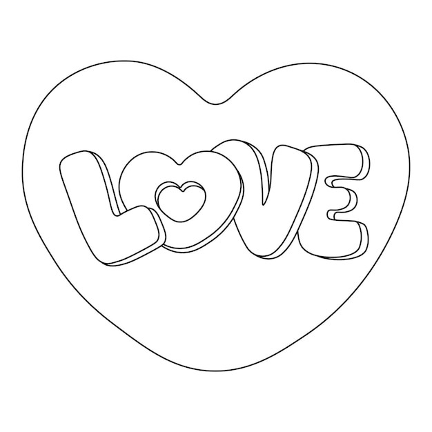 Vecteur contour du cœur avec l'inscription l'amour isolé sur un fond transparent page de coloriage vector