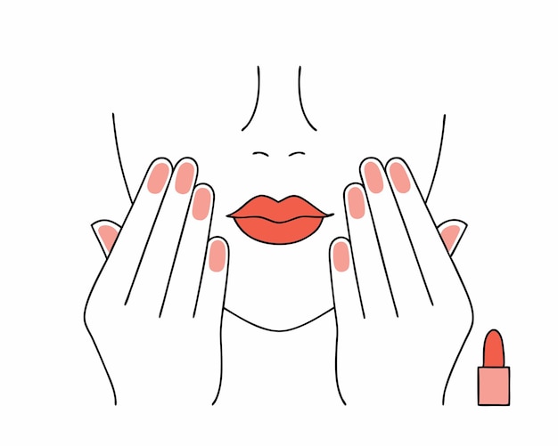 Contour du visage avec des lèvres et des ongles rouges illustration