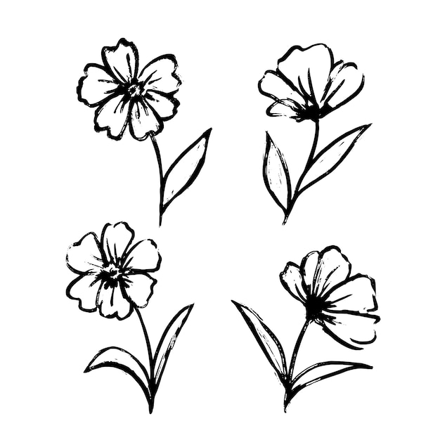 Vecteur contour de fleur simple dessiné à la main