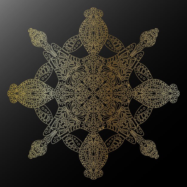 Contour de gradient doré flocon de neige dans le style d'art populaire texture métallique dentelle motifs ethniques élément vectoriel mandala