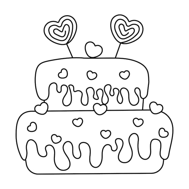 Contour Linéaire D'un Délicieux Gâteau Isolé Sur Un Fond Transparent Page De Coloriage Vector