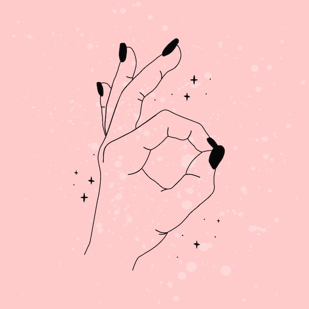 Le contour des mains féminines. Fond texturé rose. Mains dans des poses différentes.