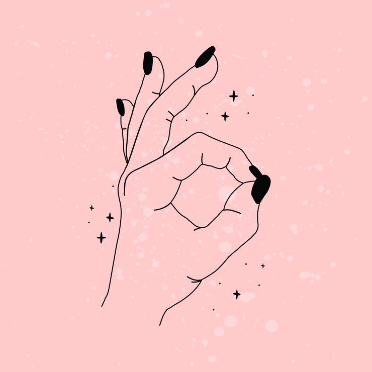 Le contour des mains féminines. Fond texturé rose. Mains dans des poses différentes.