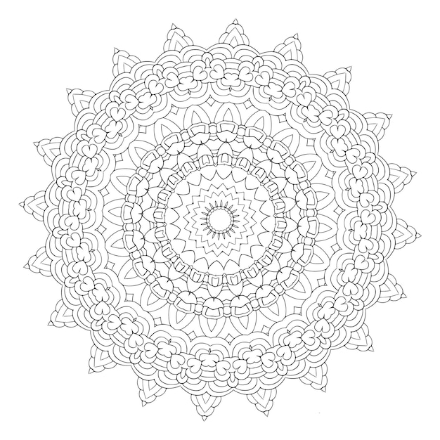 Contour de mandala ornemental floral noir et blanc à motif circulaire pour les pages à colorier pour adultes