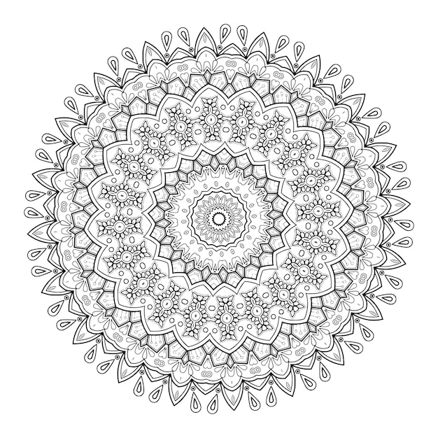 Contour de mandala ornemental floral noir et blanc à motif circulaire pour les pages à colorier pour adultes