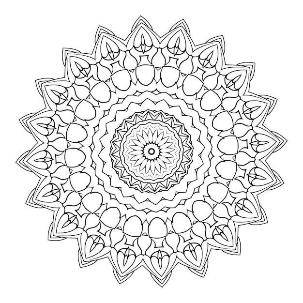 Contour de mandala ornemental floral noir et blanc à motif circulaire pour les pages à colorier pour adultes