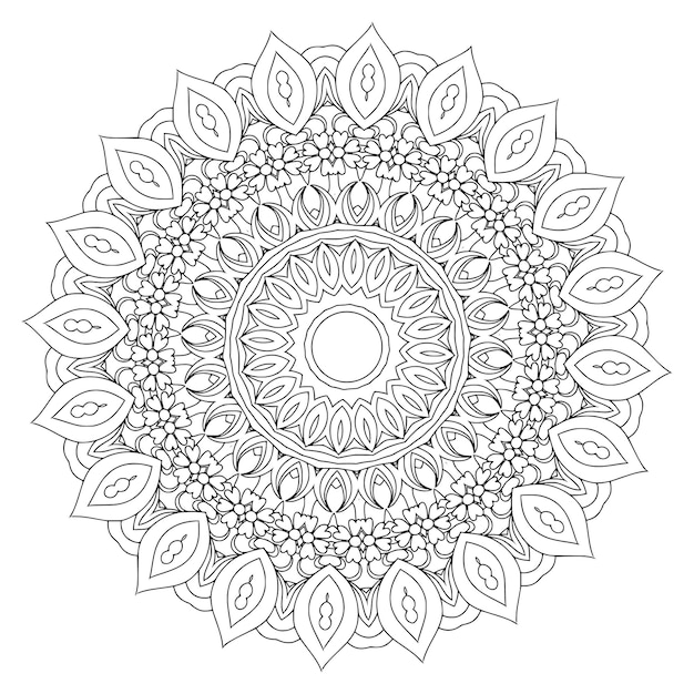 Contour de mandala ornemental floral noir et blanc à motif circulaire pour les pages à colorier pour adultes