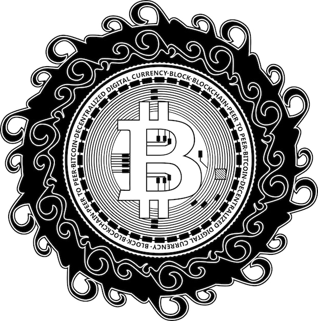 Contour Noir Bitcoin Avec Cadre Floral Silhouette Faite à La Main Nr 16