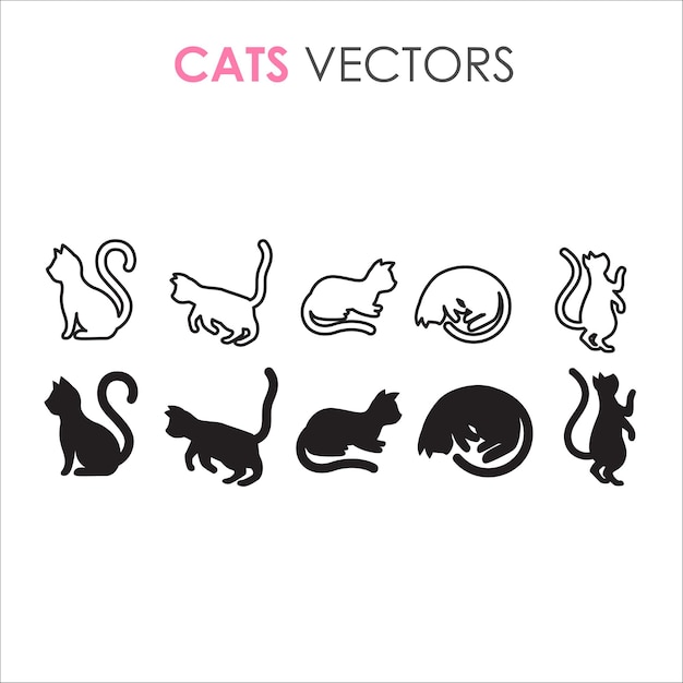 Contour Noir De Chat Et Illustrations Minimalistes De Silhouette