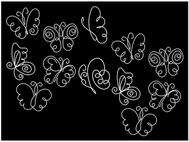 Vecteur contour de papillon vectoriel avec collection de détails plats linéaires