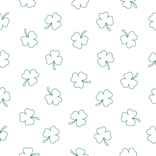 Vecteur contour d'un petit trèfle vert sur un fond blanc joyeux jour de saint-patrick motif sans couture