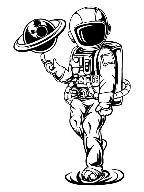 Contour Vectoriel Astronout Et Planète Illustration1