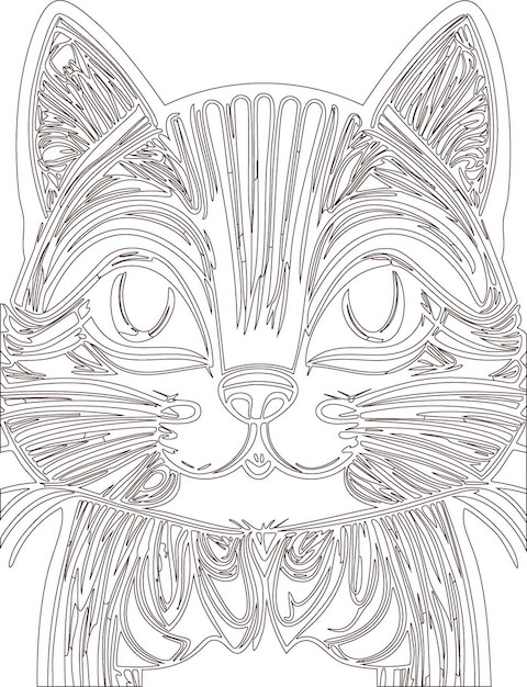 Contour vectoriel de chat de carton mignon pour les pages à colorier Noir et blanc