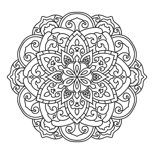 Vecteur le contour vectoriel du mandala est un dessin décoratif et ornemental pour la page de coloration des cercles du mandala vectoriel