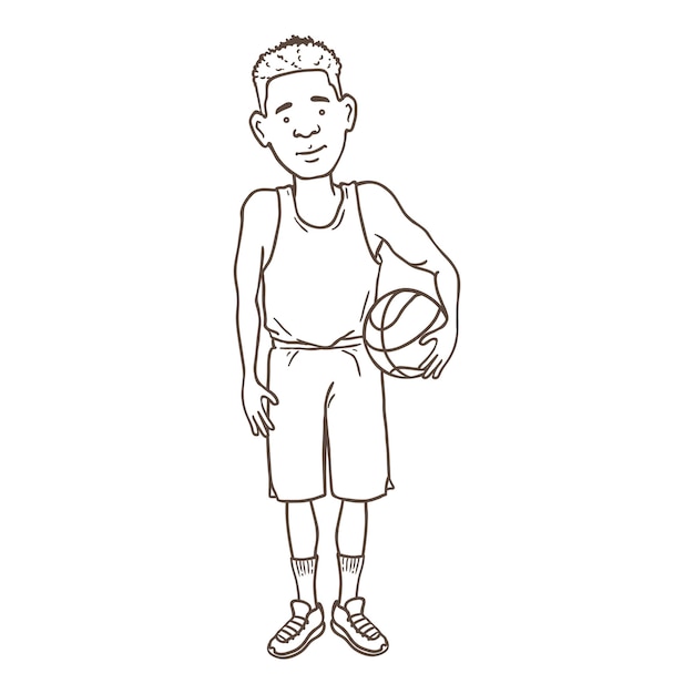 Contour Vectoriel Homme En Uniforme De Basket-ball Avec Un Ballon