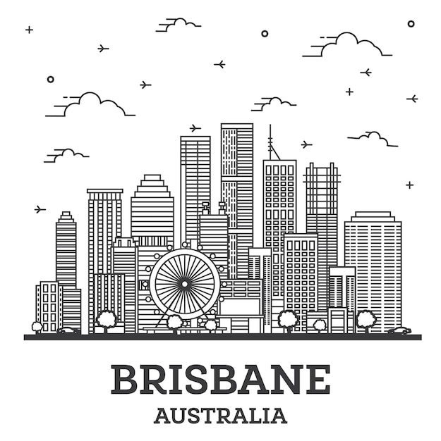 Contours Brisbane Australie City Skyline avec des bâtiments modernes isolated on White