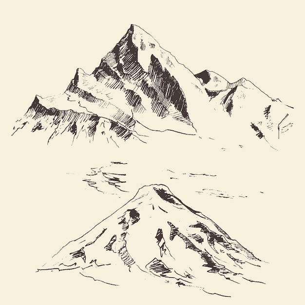 Vecteur contours des montagnes gravure illustration vectorielle