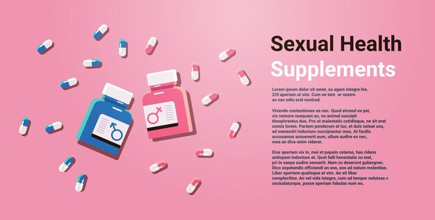 contraceptif oral pilules bleues et roses pour l'érection pilule contraceptive concept prévention VIH et SIDA article pour détendre le sexe et le bien-être espace de copie illustration vectorielle horizontale