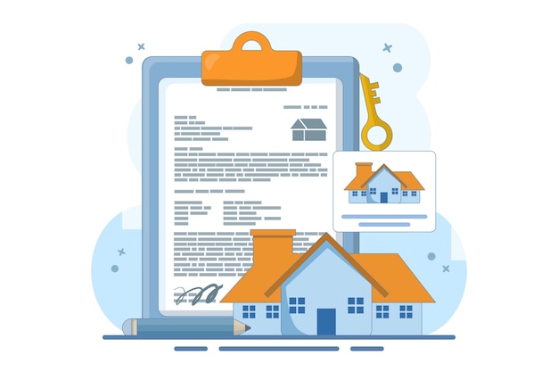 contrat de maison concept dans une agence immobilière ou une belle maison avec formulaire de demande