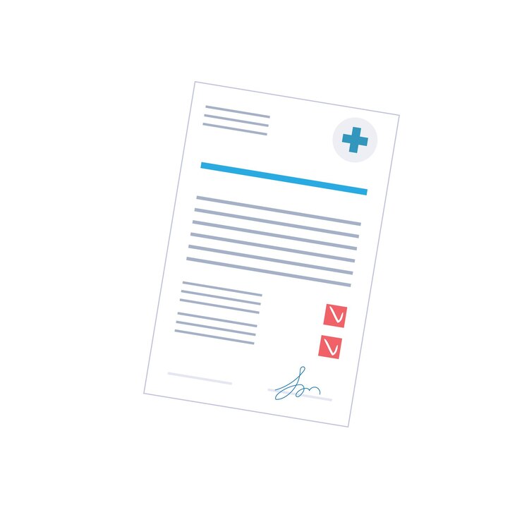 Contrat de police d'assurance maladie plat de dessin animé de vecteur isolé sur fond vide-traitement de soins de santé, télémédecine en ligne, concept de bannière de site Web, conception de bannière de site Web