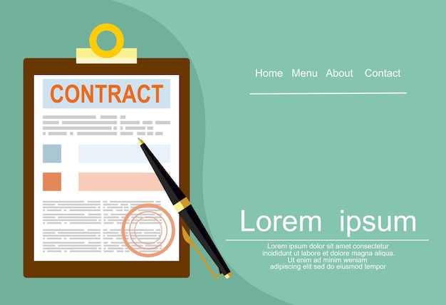 Vecteur contrat et stylo. concepts d'application approuvés.