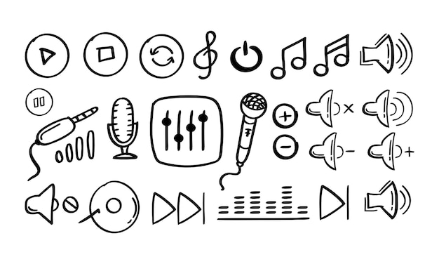 Vecteur contrôle de la musique dessiné à la main et icône liée à la musique