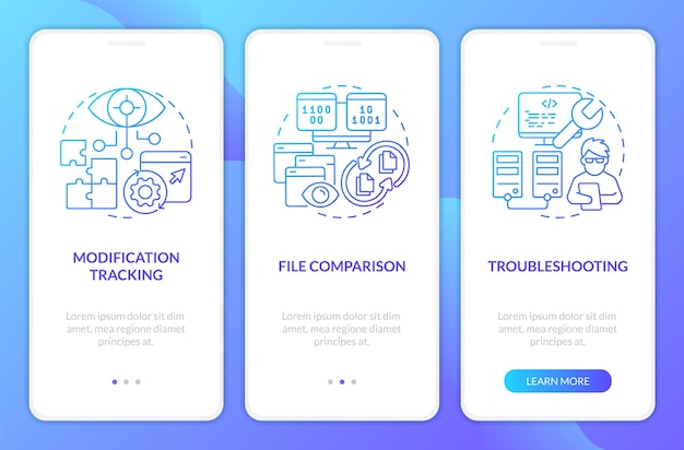 Le contrôle de version bénéficie de l'écran de l'application mobile d'intégration à dégradé bleu
