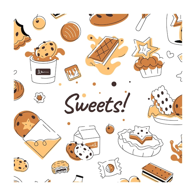 Vecteur un cookie de style doodle représentant divers types de produits de boulangerie et de confiserie