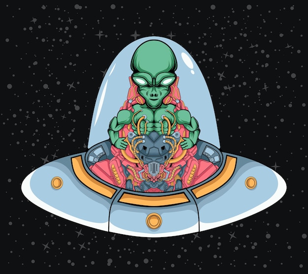 Cool Alien Ufo Illustration Sur Vaisseau Spatial