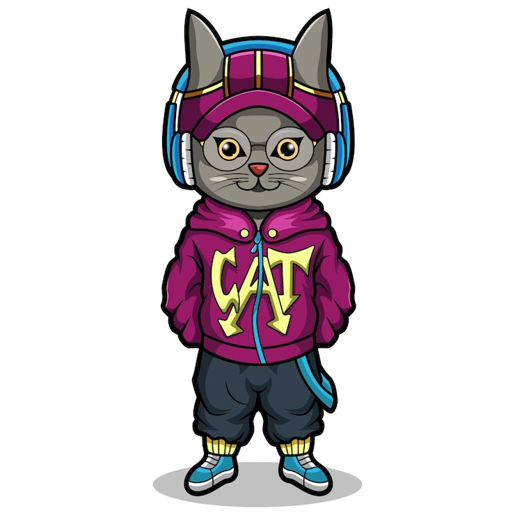 Vecteur cool chat avec mascotte d'écouteurs