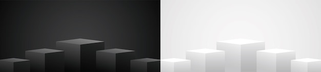 cool design minimal noir et blanc géométrique podium affichage fond 3d illustration vecteur