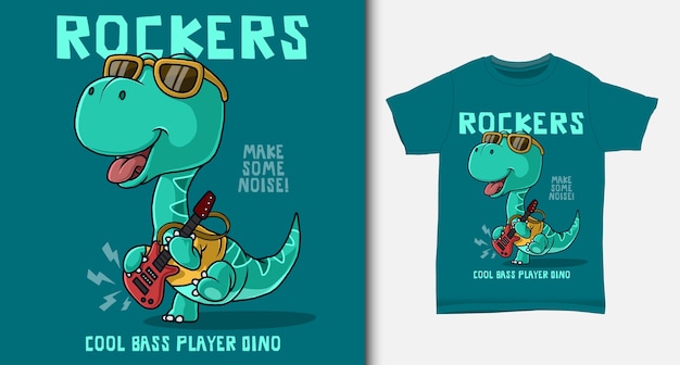 Vecteur cool dinosaure jouant de la guitare. avec un design de t-shirt.
