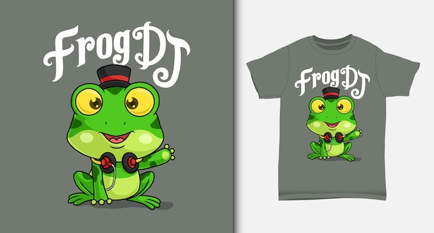 Cool Disc-jockey De Grenouille. Avec Un Design De T-shirt.