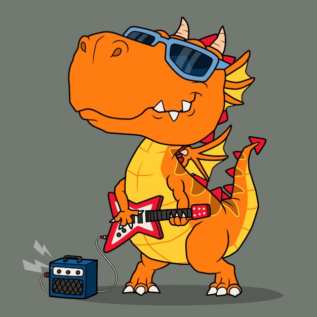 Cool Dragon Jouant De La Guitare.