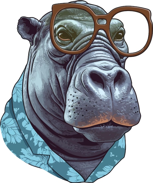 Vecteur cool hippopotamus porter un autocollant de lunettes de soleil