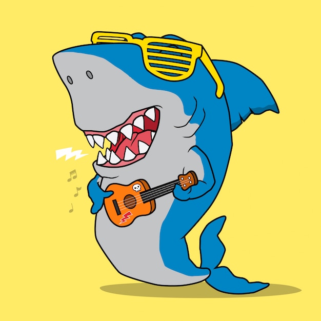 Cool Requin Jouant De La Guitare.