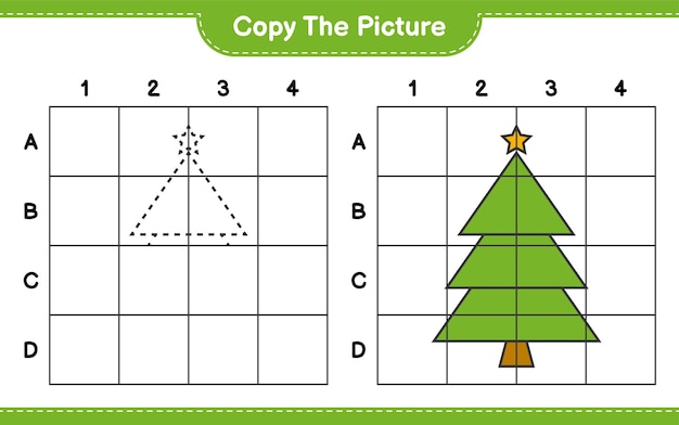 Copiez L'image, Copiez L'image De L'arbre De Noël En Utilisant Des Lignes De Quadrillage. Jeu éducatif Pour Enfants, Feuille De Travail Imprimable