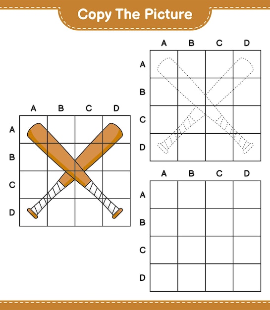 Copiez L'image Copiez L'image De La Batte De Baseball En Utilisant Des Lignes De Grille Jeu éducatif Pour Enfants