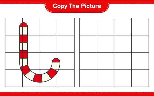 Copiez L'image, Copiez L'image De Candy Canes En Utilisant Des Lignes De Quadrillage. Jeu éducatif Pour Enfants, Feuille De Travail Imprimable