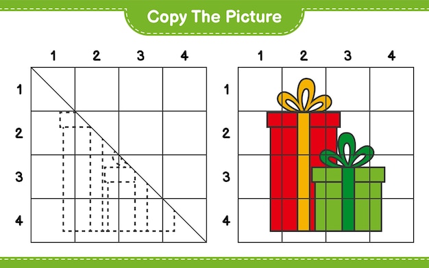 Copiez L'image, Copiez L'image Des Coffrets Cadeaux En Utilisant Des Lignes De Quadrillage. Jeu éducatif Pour Enfants, Feuille De Travail Imprimable