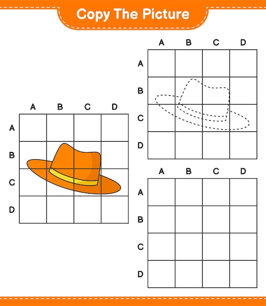 Copiez L'image Copiez L'image Du Chapeau D'été En Utilisant Des Lignes De Quadrillage Jeu éducatif Pour Enfants