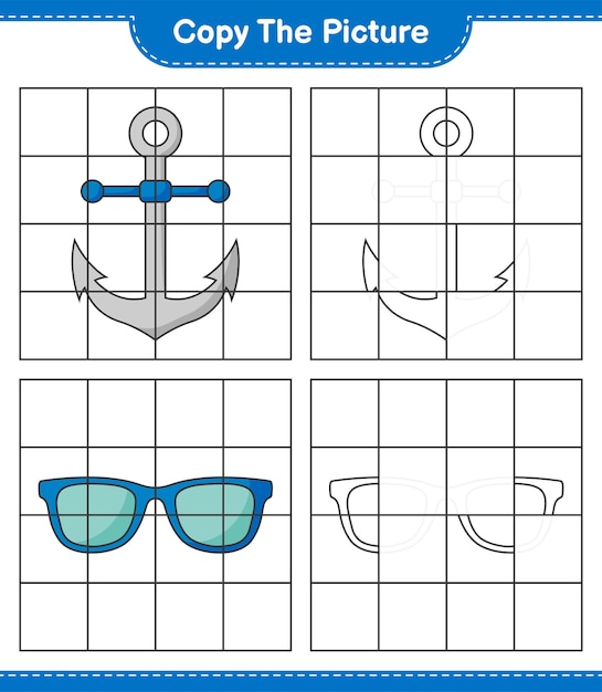 Copiez L'image Copiez L'image Des Lunettes De Soleil Et De L'ancre En Utilisant Des Lignes De Grille