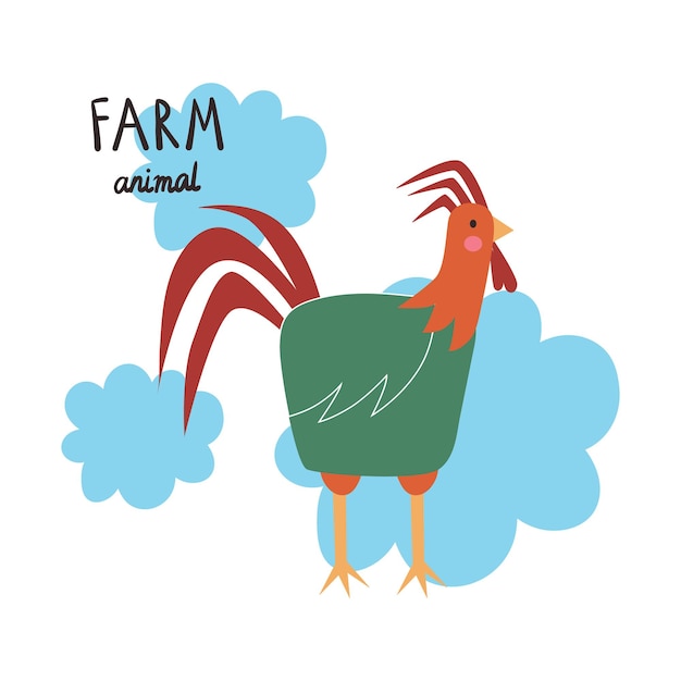 Coq D'animaux De Ferme En Style Cartoon