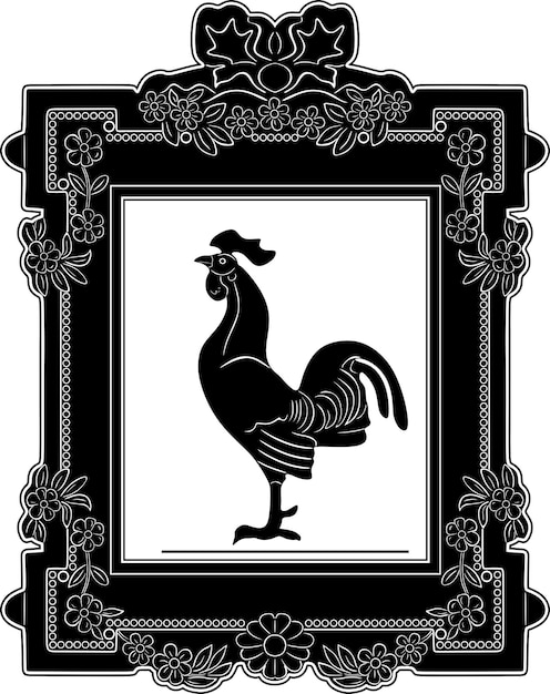 Vecteur coq avec conception de vecteur à la main de cadre vintage